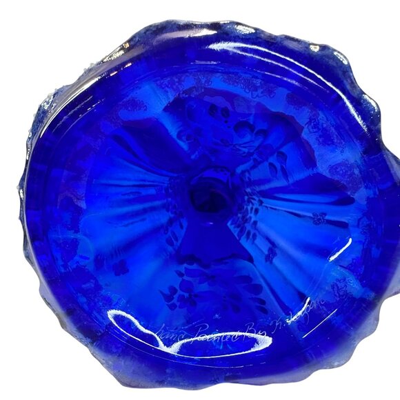 Fenton Bridesmaid Cobalt Blue Iridescent Glass Figurine Floral Artist Signed VTG - Picture 12 of 14